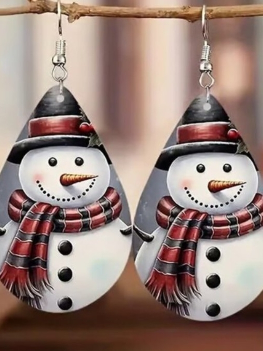 Festive Snowman Teardrop Earrings in Red and Black